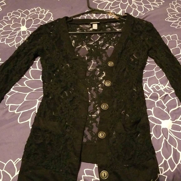 Black Lace button cardigan with pockets - Picture 1 of 4